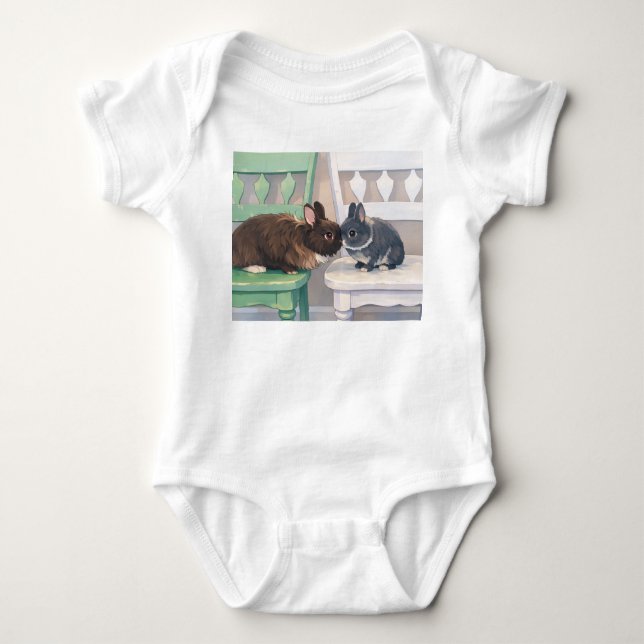 Baby Jersey Bodysuit - Two Adorable Rabbits (Front)