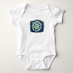 Baby Jersey Bodysuit White mandala blue background