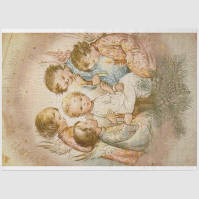Baby Jesus and Cute Children On Christmas Eve Tissue Paper (Front)