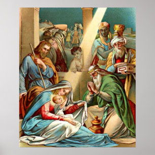 Baby Jesus and the wise men praying Poster