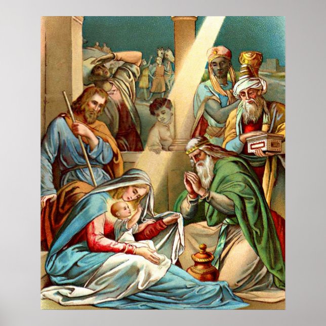 Baby Jesus and the wise men praying Poster (Front)