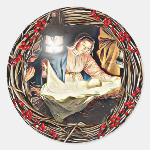 Baby Jesus and Virgin Mary Nativity  Christmas Classic Round Sticker