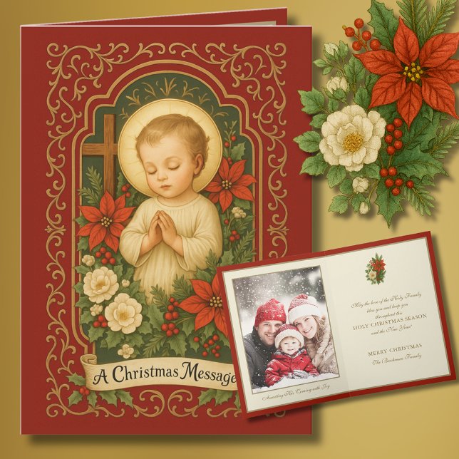 Baby Jesus Catholic Christmas Photo  Holiday Card (Creator Uploaded)
