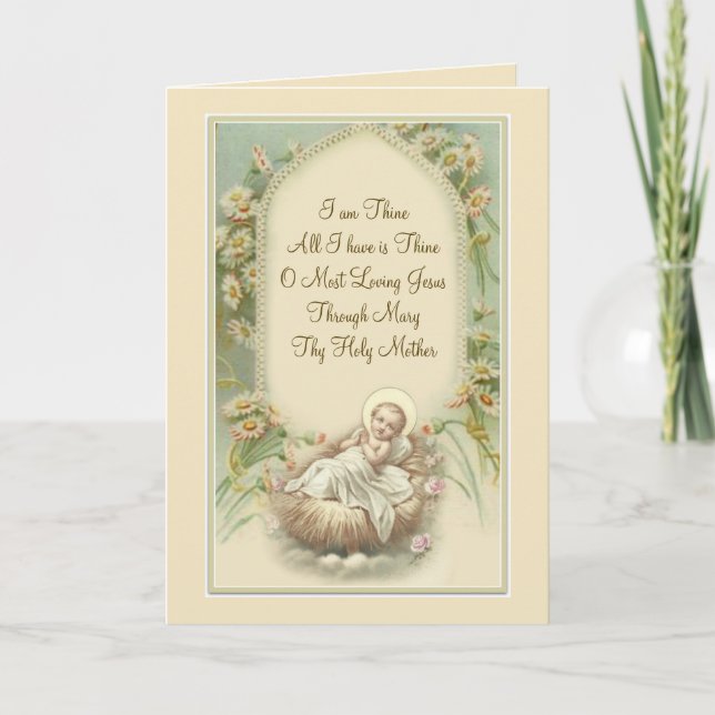Baby Jesus Catholic Prayer Vintage Floral Card (Front)