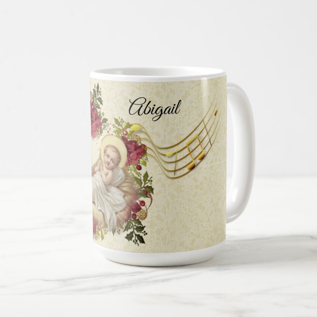 Baby Jesus Christmas Floral Music Coffee Mug (Front Right)