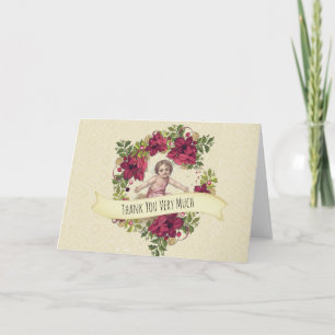 Baby Jesus Christmas Pointsettia Wreath Thank You Card