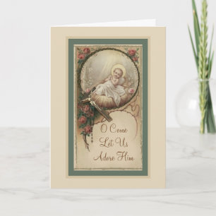 Baby Jesus Christmas Roses Vintage Card