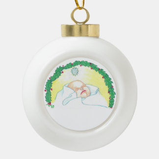 Baby Jesus Enwreathed Ceramic Ball Christmas Ornament