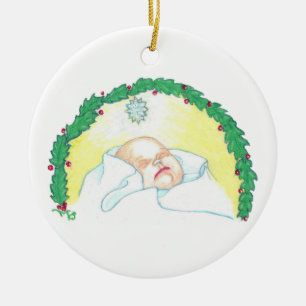 Baby Jesus Enwreathed Ceramic Tree Decoration