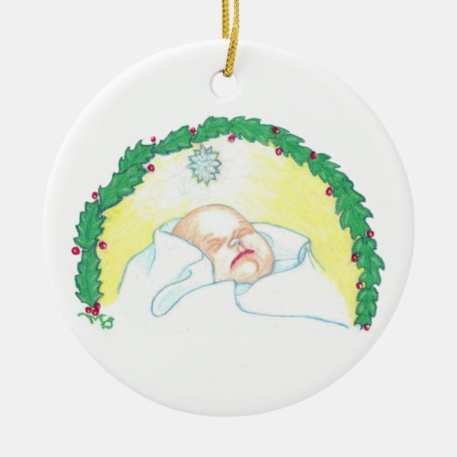 Baby Jesus Enwreathed Ceramic Tree Decoration (Front)