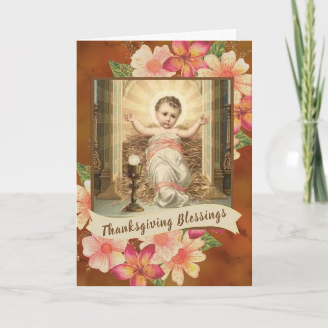 Baby Jesus Eucharist Chalice  Floral Holiday Card (Front)