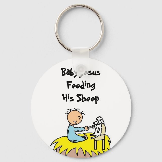 Baby Jesus Feeding His Sheep Keychain (Front)