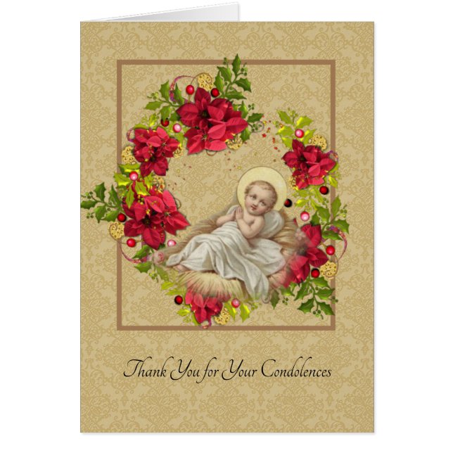 Baby Jesus Floral Catholic Condolence Thank You (Front)