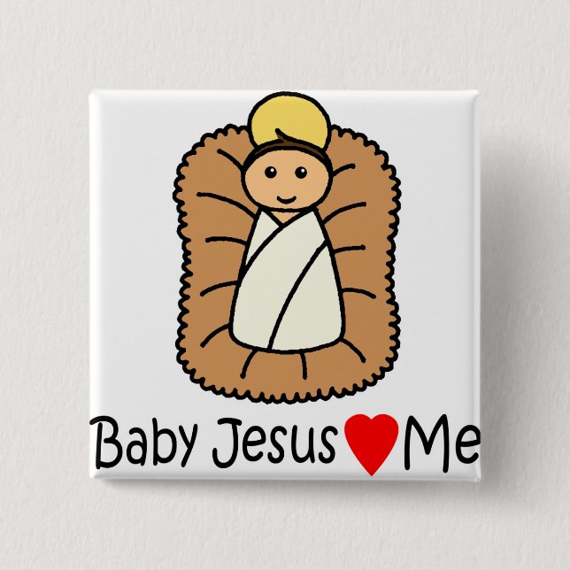 Baby Jesus Heart (Loves) Me 15 Cm Square Badge (Front)