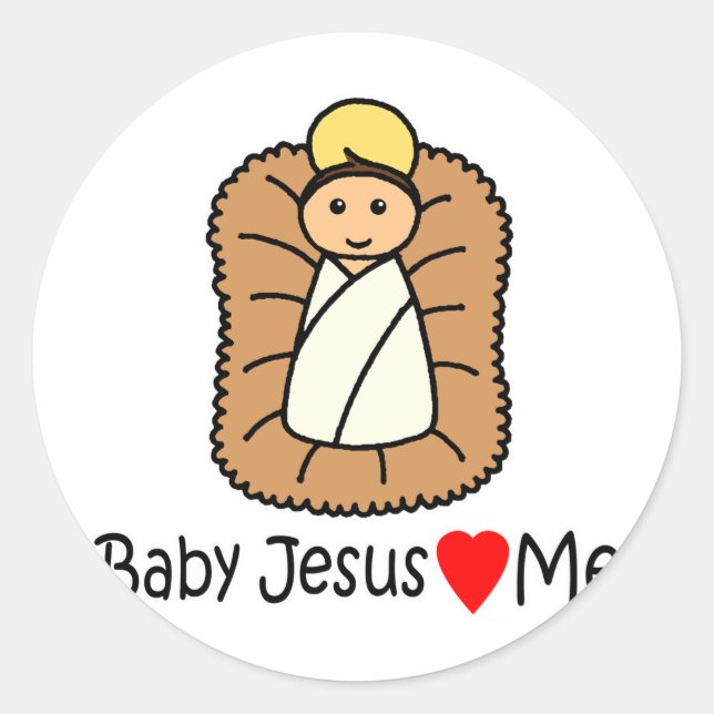 Baby Jesus Heart (Loves) Me Classic Round Sticker (Front)