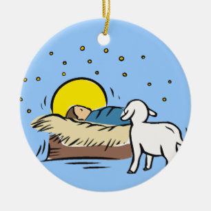 Baby Jesus In A Manger Ceramic Tree Decoration