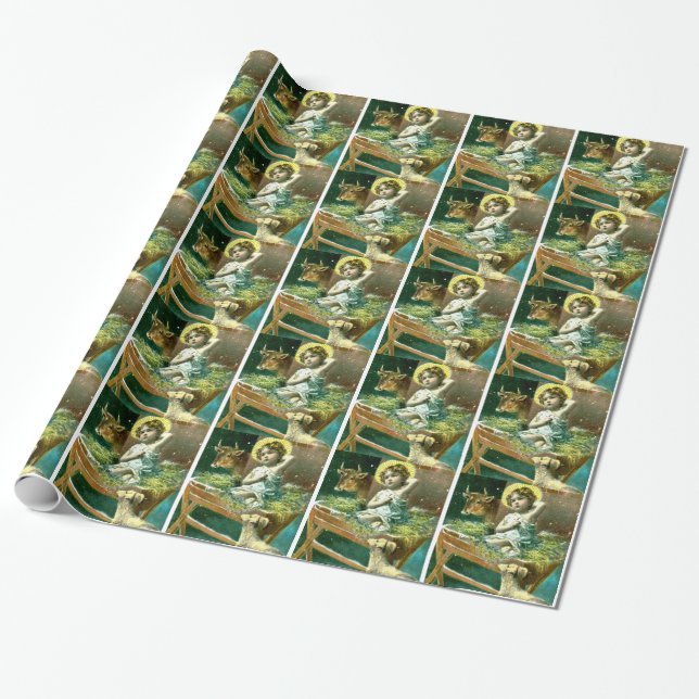 Baby Jesus in a manger Wrapping Paper (Unrolled)