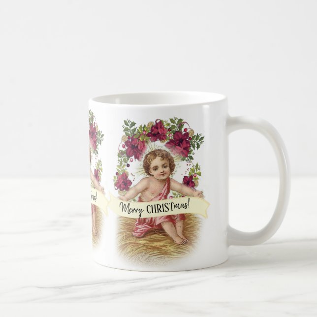Baby Jesus in Manger Floral Christmas Coffee Mug (Right)