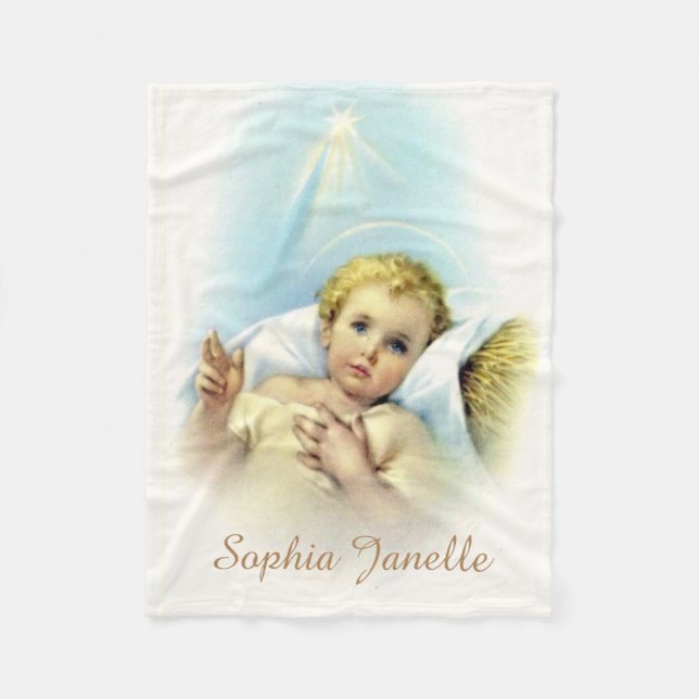 Baby Jesus in Manger Shining Star Halo Fleece Blanket (Front)
