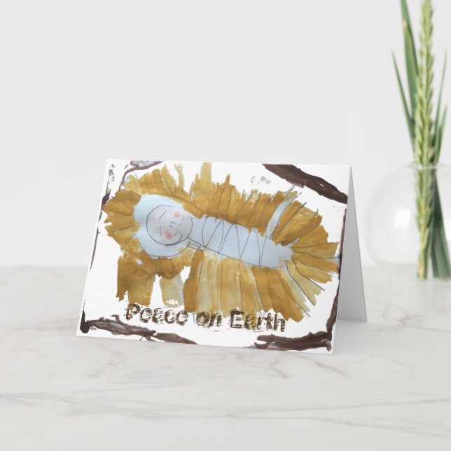 Baby Jesus in the Manger Christmas Card by Isla (Front)