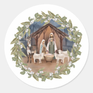 Baby Jesus in the Manger Nativity Classic Round S Sticker