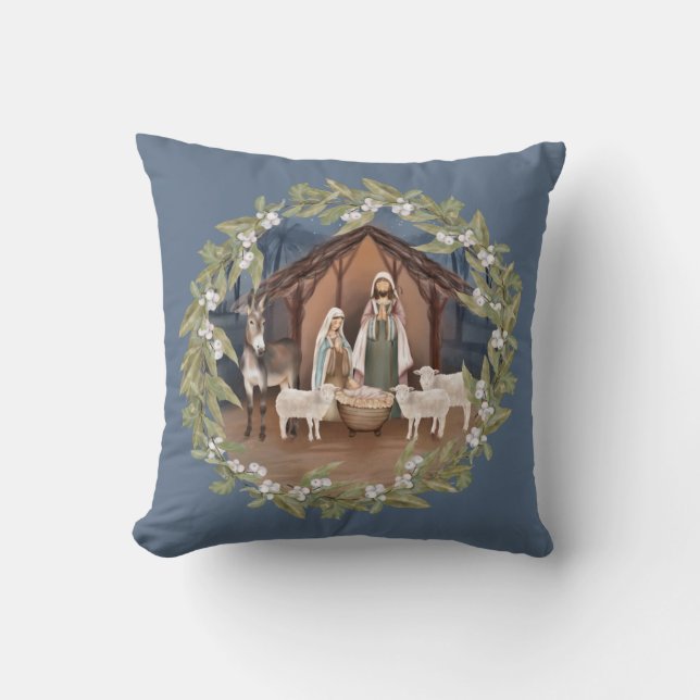 Baby Jesus in the Manger Nativity  Cushion (Front)