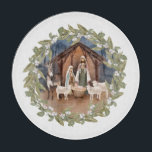 Baby Jesus in the Manger Nativity  Cutting Board<br><div class="desc">This cutting board features a nativity image of baby Jesus sleeping in a manger with Mary and Joseph in the centre. The nativity is surrounded by a wreath with white berries.</div>
