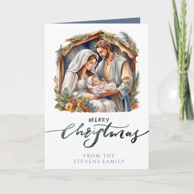 Baby Jesus in the Manger Nativity Folded Photo Card (Front)