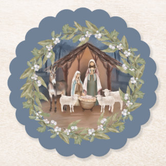 Baby Jesus in the Manger Nativity Paper Coaster