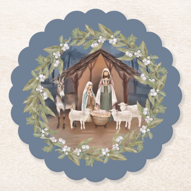 Baby Jesus in the Manger Nativity  Paper Coaster (Front)