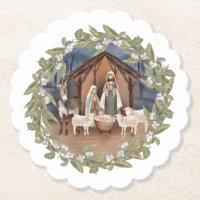 Baby Jesus in the Manger Nativity  Paper Coaster