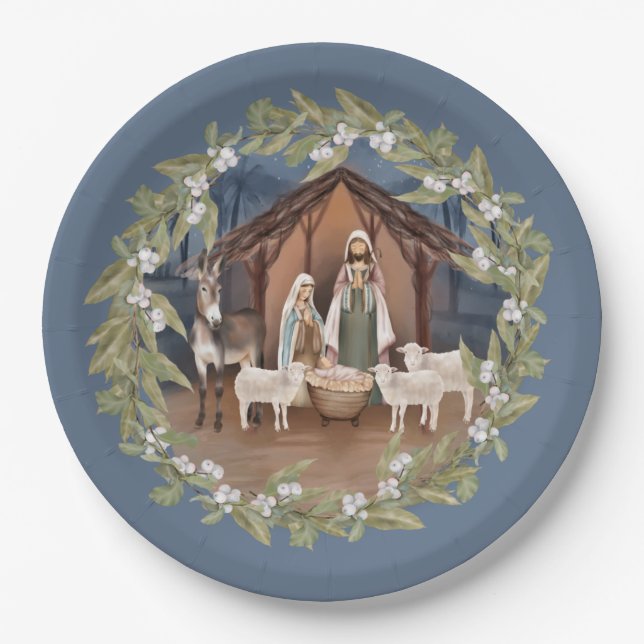 Baby Jesus in the Manger Nativity  Paper Plate (Front)