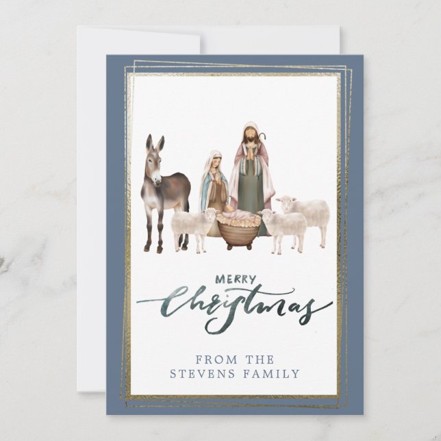 Baby Jesus in the Manger Nativity  Photo Christmas Invitation (Front)