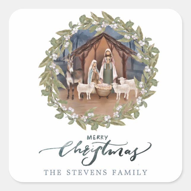 Baby Jesus in the Manger Nativity  Square Sticker (Front)
