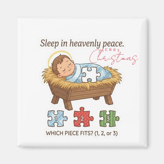 Baby Jesus Jigsaw Puzzle Pattern Game Magnet (Front)