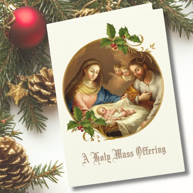 Baby Jesus Manger Christmas Mass Offering Memorial Holiday Card (Creator Uploaded)