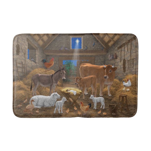 Baby Jesus Manger Holy Night Christmas Nativity Bath Mat (Front)