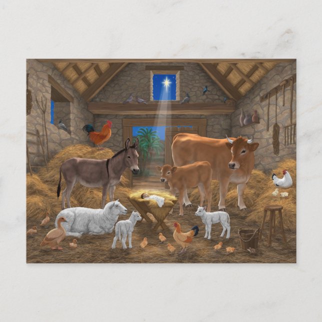 Baby Jesus Manger Holy Night Christmas Nativity Holiday Postcard (Front)