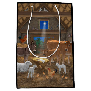 Baby Jesus Manger Holy Night Christmas Nativity Medium Gift Bag