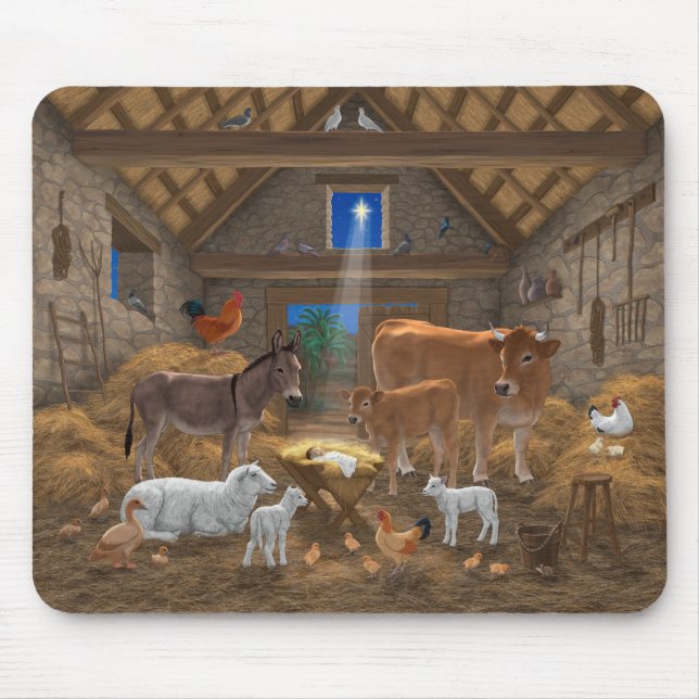 Baby Jesus Manger Holy Night Christmas Nativity Mouse Mat (Front)