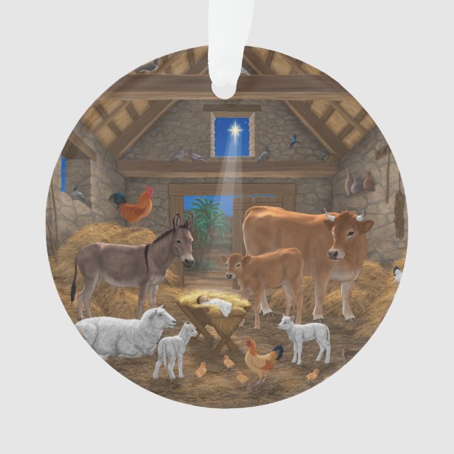 Baby Jesus Manger Holy Night Christmas Nativity Ornament (Front)