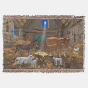 Baby Jesus Manger Holy Night Christmas Nativity Throw Blanket