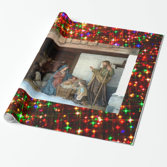 Baby Jesus, Mary and Joseph Nativity Wrapping Paper (Unrolled)