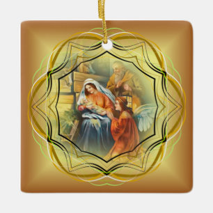 Baby Jesus, Mary & Joseph, The Holy Family, Angel Ceramic Ornament