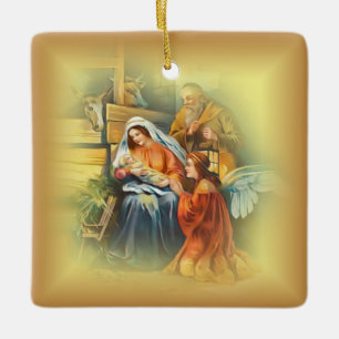 Baby Jesus, Mary & Joseph~The Holy Family~Angel ~ Ceramic Ornament