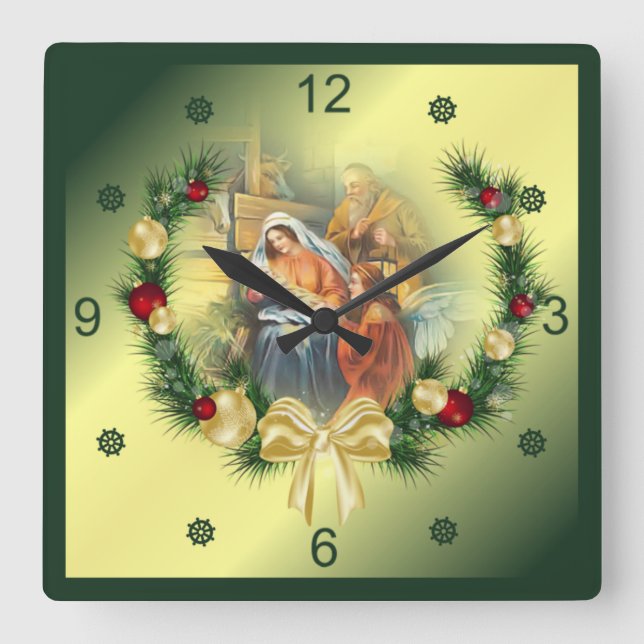  Baby Jesus, Mary & Joseph ~ The Holy Family ~  Square Wall Clock (Front)