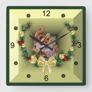 Baby Jesus, Mary & Joseph ~ The Holy Family ~  Square Wall Clock