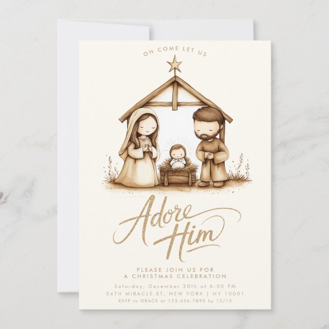 Baby Jesus Nativity Manger Religious Christmas Invitation (Front)