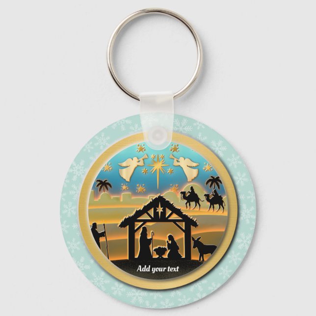 Baby Jesus Nativity Scene, Birth of Jesus Holiday Key Ring (Front)