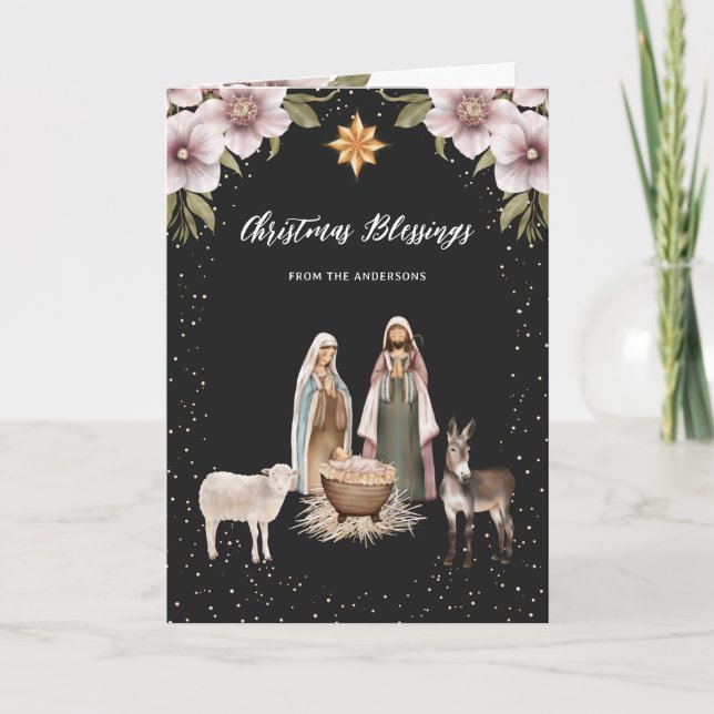 Baby Jesus Nativity Scene Christian Christmas Holiday Card (Front)